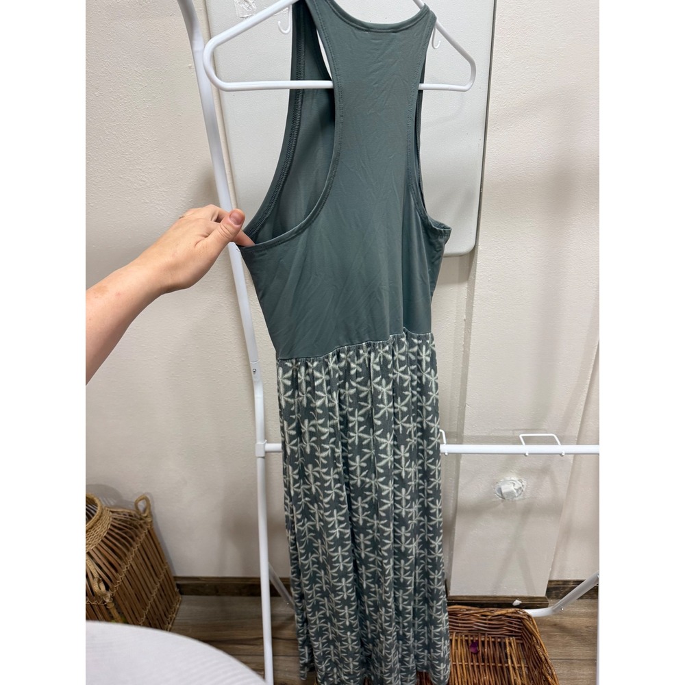 LOFT Outlet Sage Green Racerback Maxi Dress Small Geometric Floral Print Skirt - Picture 3 of 4